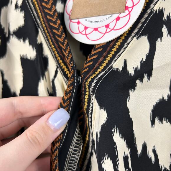 Umgee Ivory Animal Print Embroidered V Neck Faux Wrap Cinched Waist Dress L NEW - Picture 8 of 12